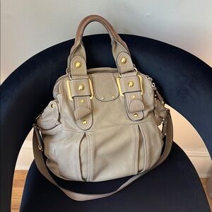 Tan Leather Shoulder Bag with Gold Hardware